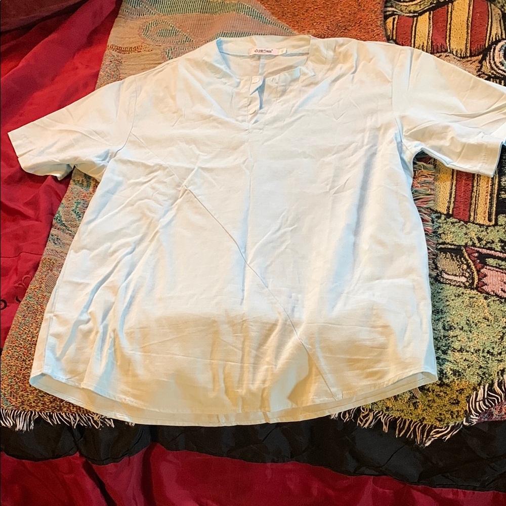 Light Blue Short Sleeve Linen Shirt